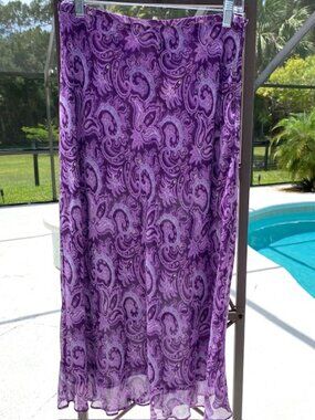Ann Taylor Women's Skirt Purple Paisley Maxi Side Zip Silk Size Petite 10
